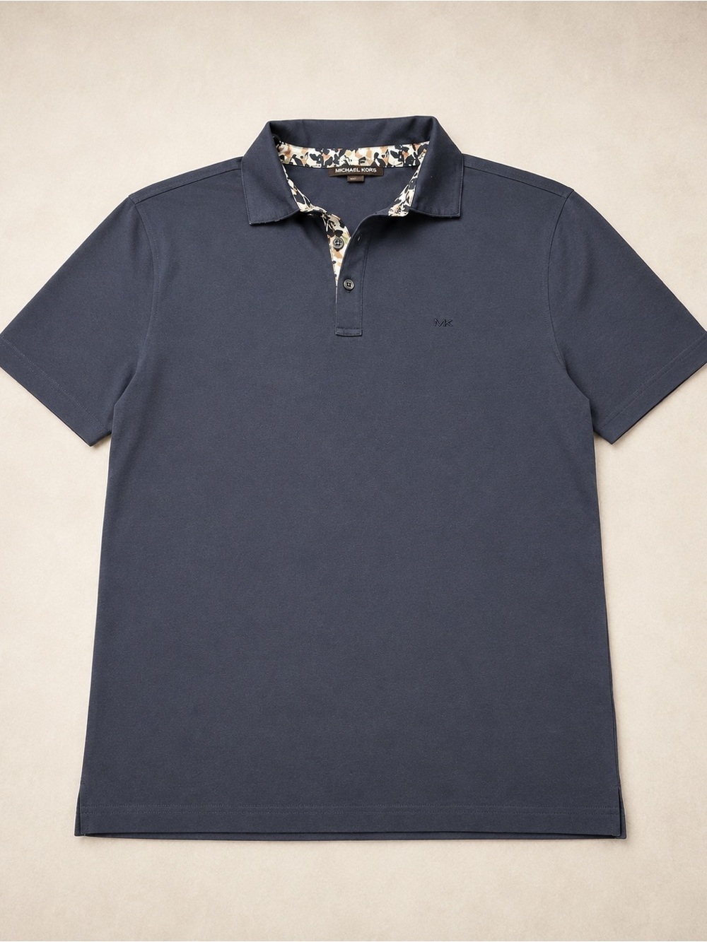 Michael Kors Navy Floral Trim Polo Shirt L